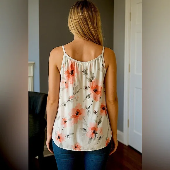 EUC! White House Black Market Floral Sleeveless Top - Picture 2 of 4